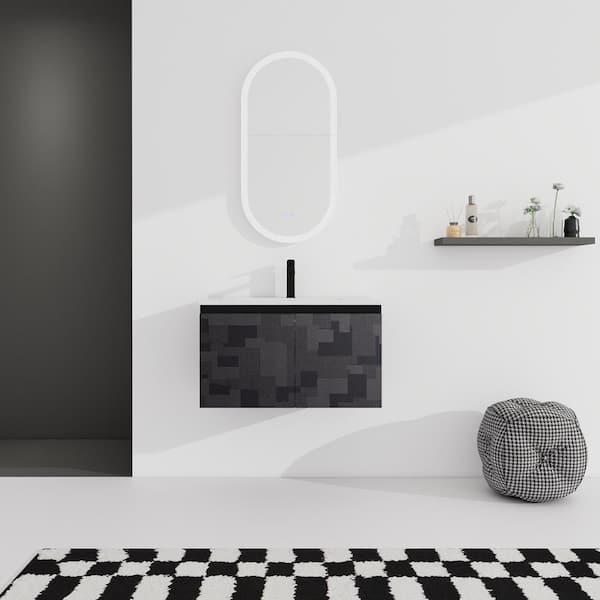 Unbranded 30 in. W x 18 in. D x 17 in. H Single Sink Floating Bath Vanity in Black with White Ceramics Top
