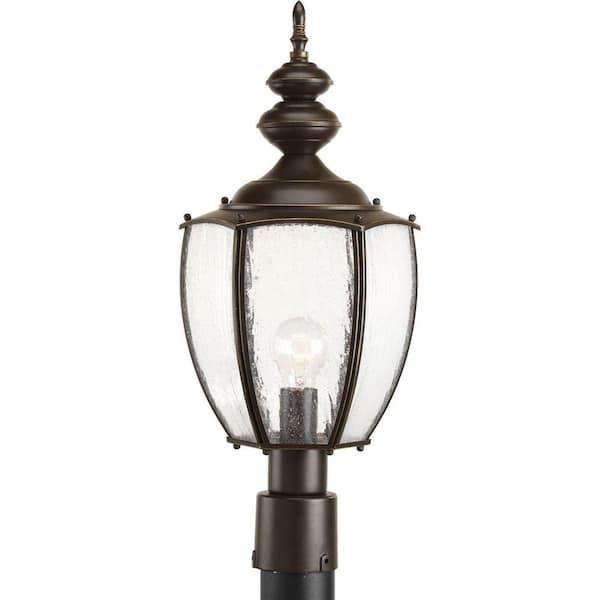 Progress Lighting Roman Coach Collection 1-Light Antique Bronze Clear Seeded Glass Traditional Outdoor Post Lantern Light