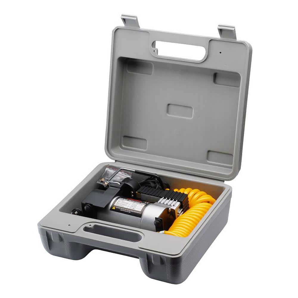 Heavy-Duty 12V Electric Air Pump with Gauge and Yellow Hose
