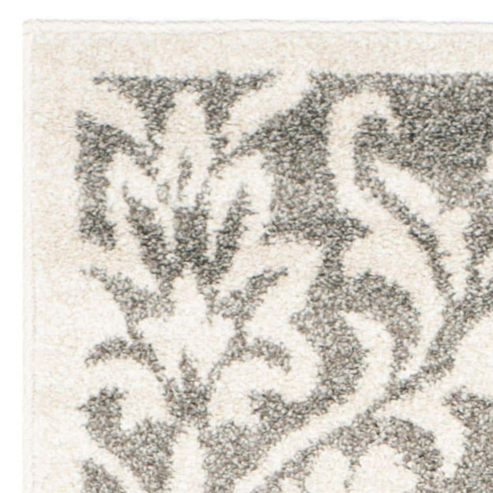 Reversible Dark Grey Floral Synthetic 27" x 9" Easy-Care Runner Rug