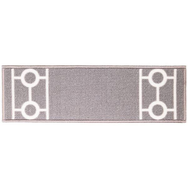 Chain Border Custom Size Gray 9 in. W x 32 in. H Indoor Carpet Stair Tread Cover Slip Resistant Backing (Set of 13)