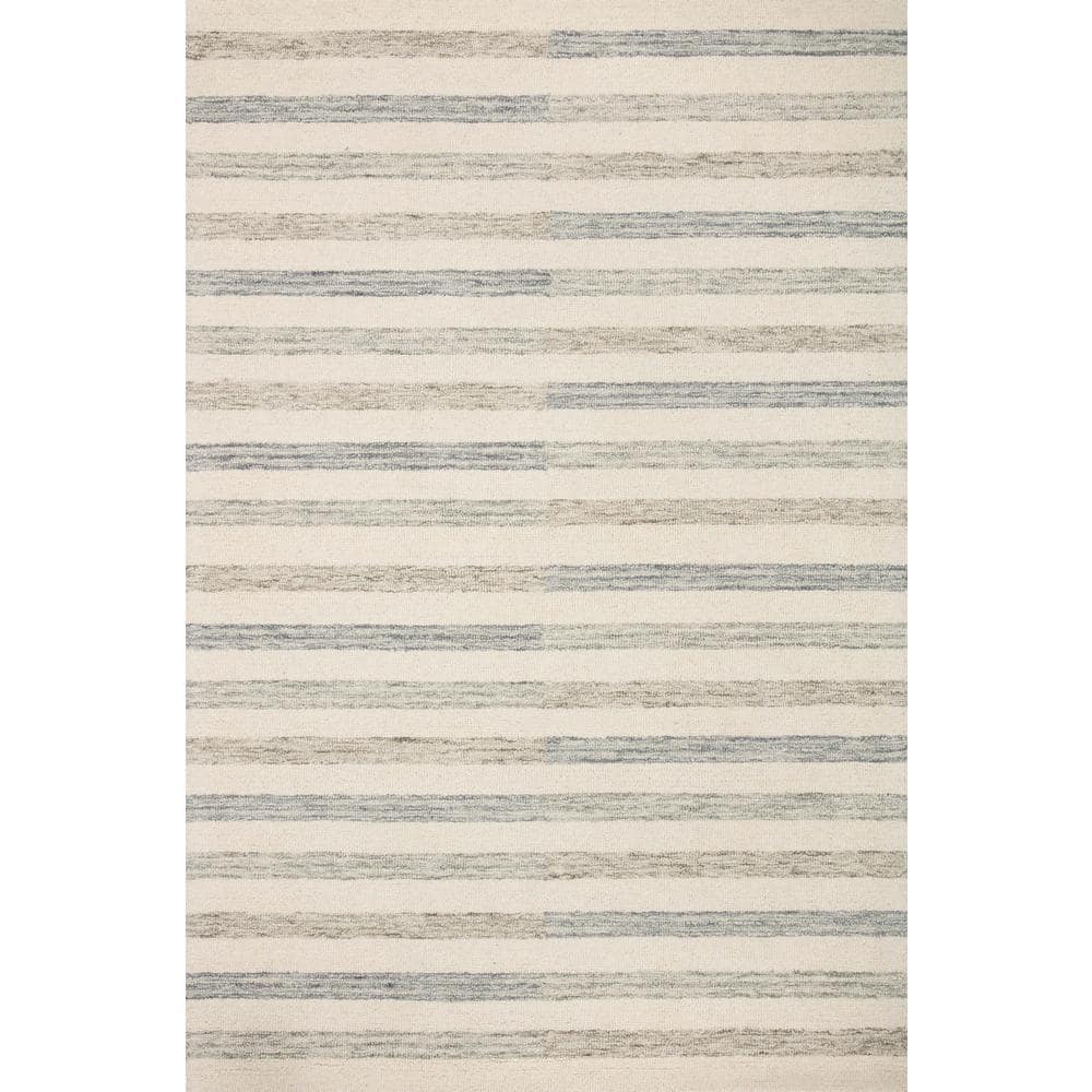 Ivory Stripe Tufted Wool Area Rug 9'3" x 13' - Handmade and Durable
