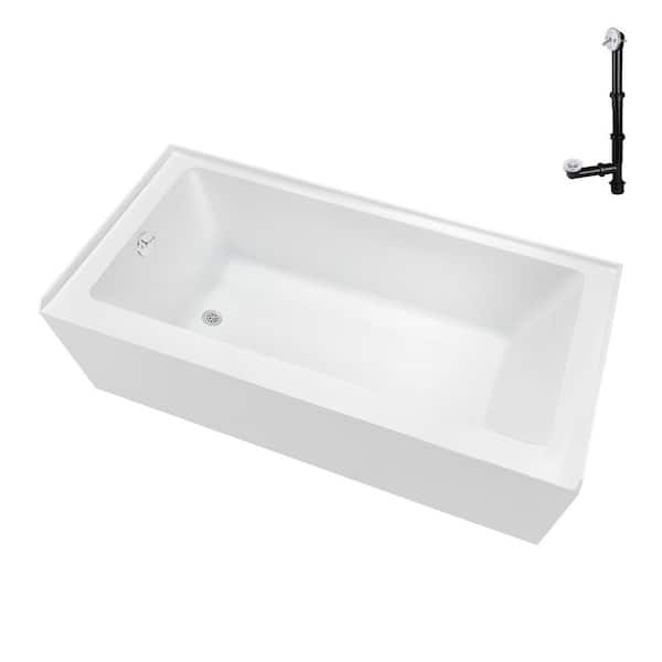 Streamline 66 in. x 32 in. Soaking Acrylic Alcove Bathtub with Left Drain in Glossy White, External Drain in Glossy White