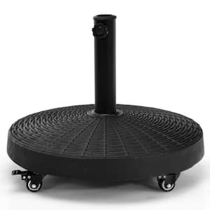 50 lbs. 20.5 in. Wicker Style Resin Heavy-Duty Patio Umbrella Base Stand in Black with 4 Lockable Wheels and Hand Knob
