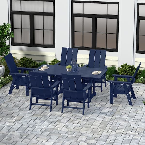 WESTIN OUTDOOR Shoreside Outdoor Patio Weather Resistant Navy Blue 7-Piece HDPE Plastic Adirondack Dining Set