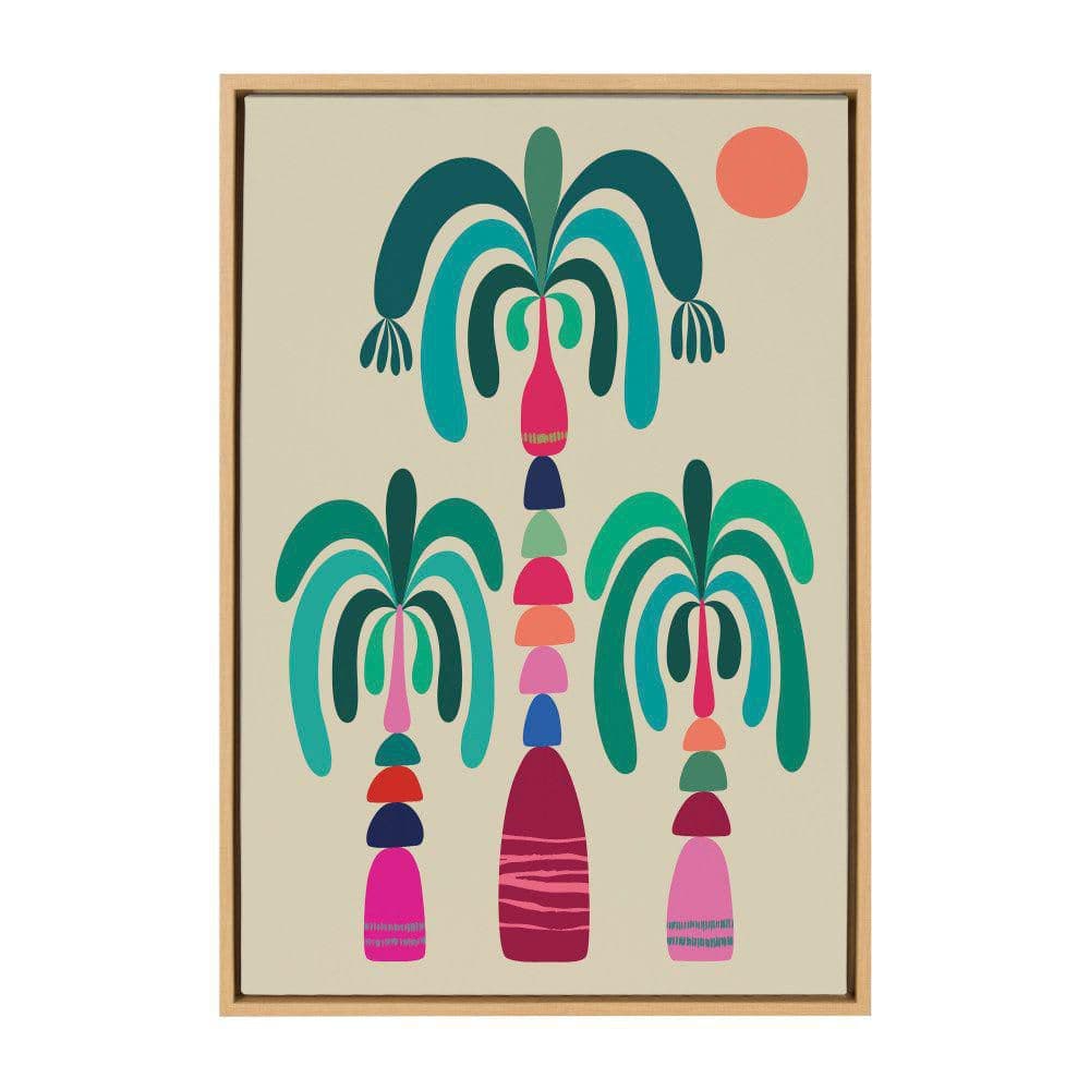 Colorful Mid-Century Palm Trees Print on Canvas in Natural Frame