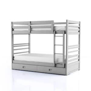 Daxter Gray Twin Over Twin Kids Bunk Bed with 2 Bottom Drawers