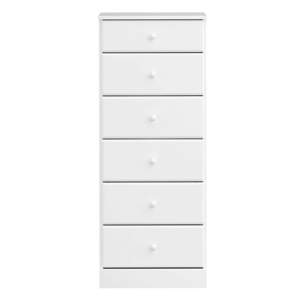 Astrid White 6-Drawer Tall Lingerie Dresser with Solid Wood Knobs