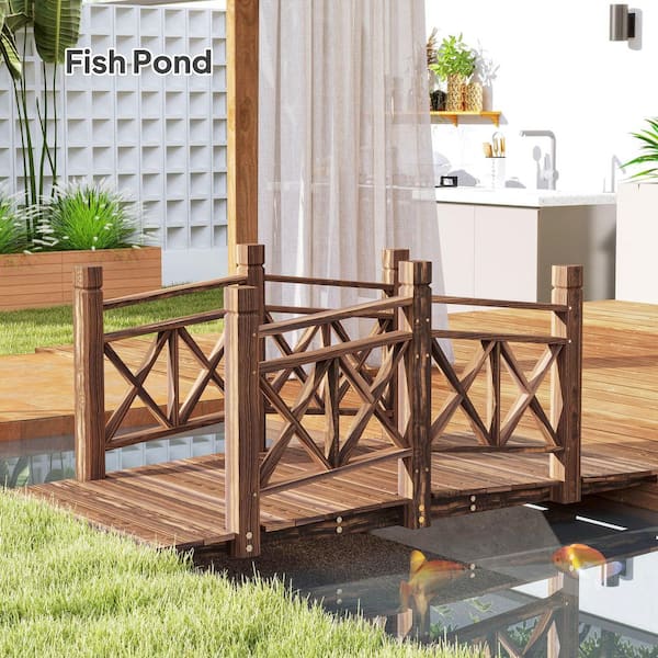 Outsunny 5 ft. Wooden Garden Bridge with Safety Rails, Backyard