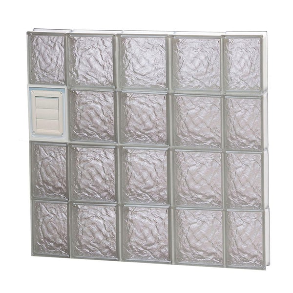 Clearly Secure 34.75 in. x 31 in. x 3.125 in. Frameless Ice Pattern Glass Block Window with Dryer Vent