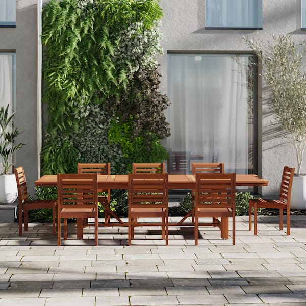 Turner 9-Piece Eucalyptus Extendable Rectangular Patio Dining Set