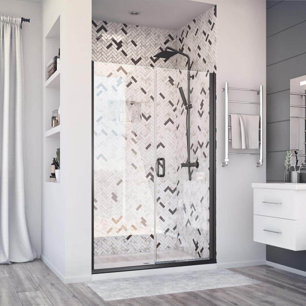 Distinctive Elite Matte Black Semi-Frameless Hinged Shower Door