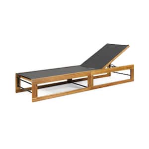 Maureen Black and Teak Mesh and Wood Outdoor Chaise Lounge