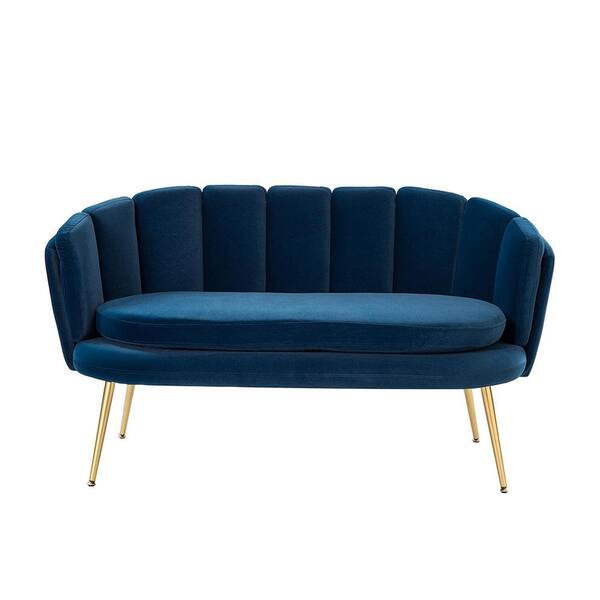 Unbranded 54.3 in. Navy Nordic Petal Tufted Velvet Upholstery 2-Seater Loveseat with Gold Metal Legs