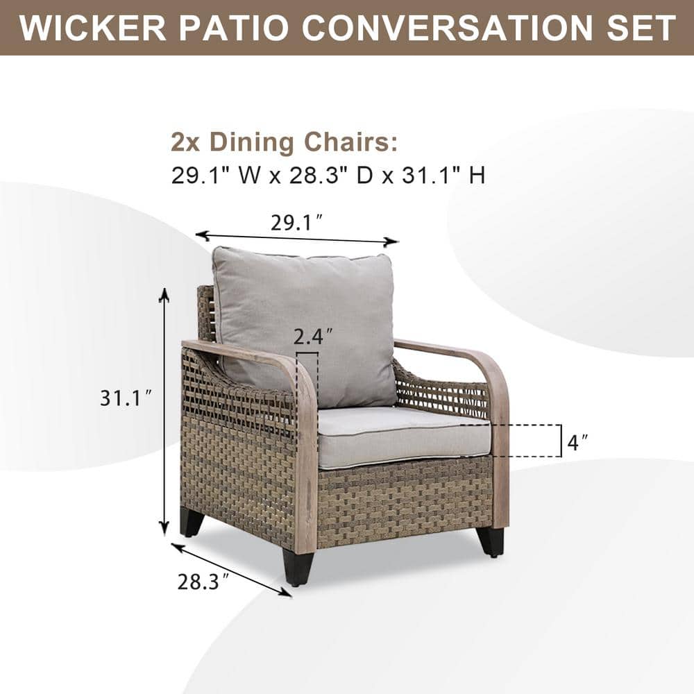 Gray Wicker Outdoor Armchairs with Cushions, Set of 2