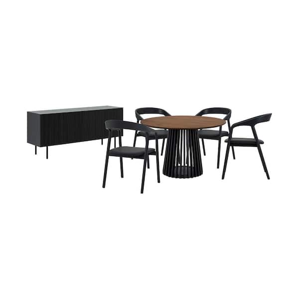 Armen Living Pasadena Apache 6-Piece Round Walnut Wood Top Dining Room Set Seats 4