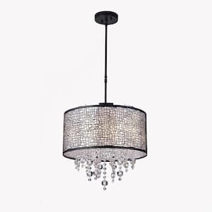 4-Light Black and Brown Finish Chandelier with Clear Glass Shades