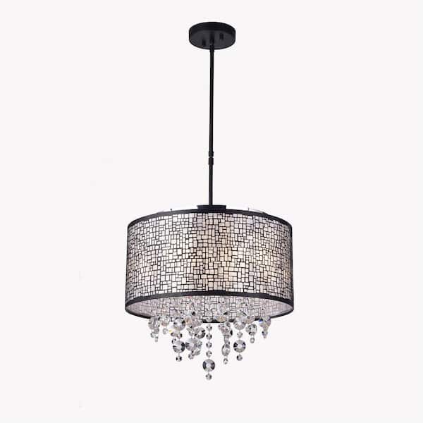 KINWELL 4-Light Black and Brown Finish Chandelier with Clear Glass Shades