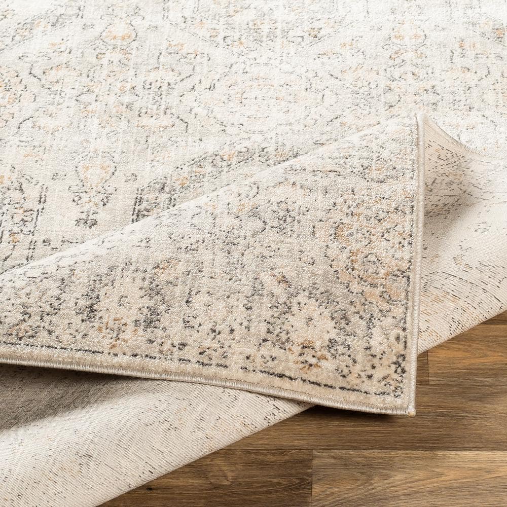 Beige Rectangular Stain-Resistant Synthetic Area Rug, 9' x 7'
