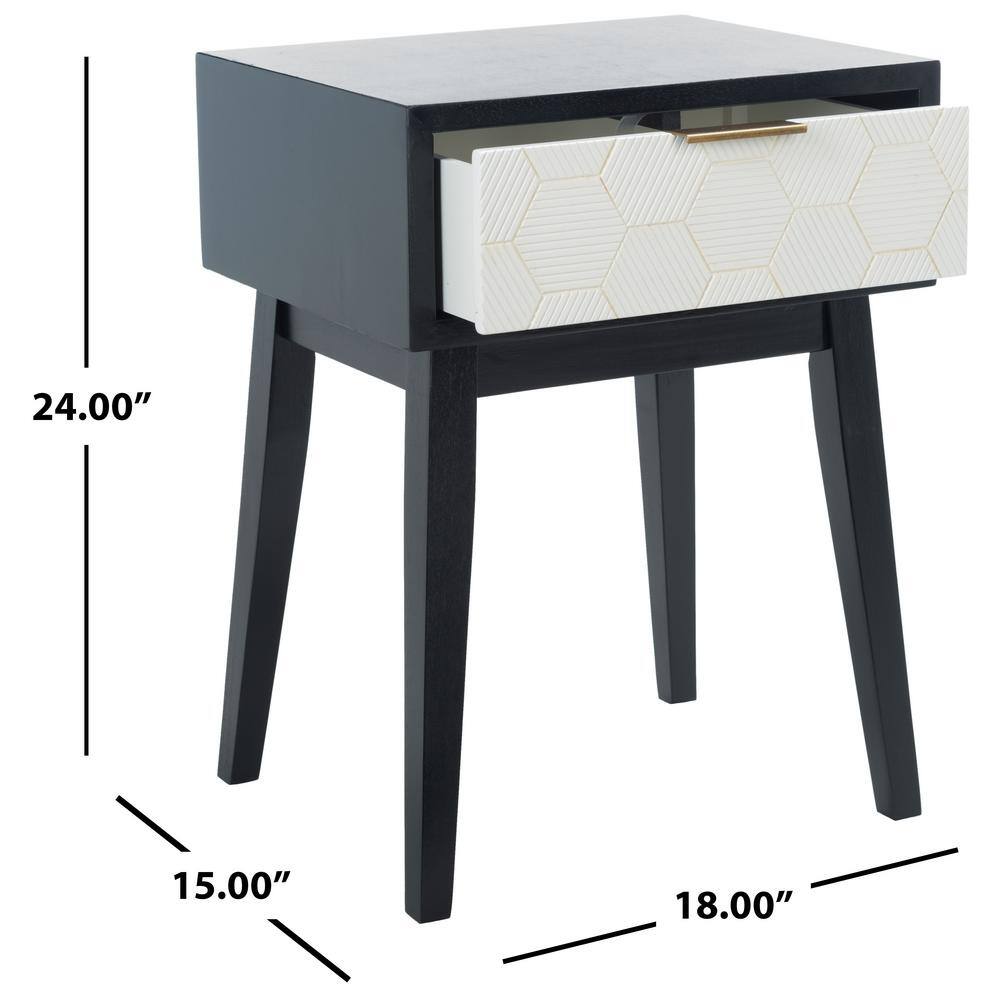 Mid-Century Modern Round Accent Table with Storage, Black/White
