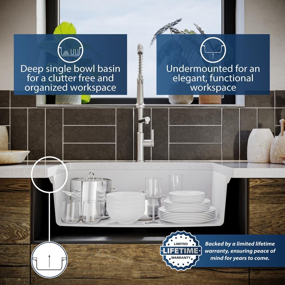 White Quartz Composite Undermount Single Bowl Kitchen Sink
