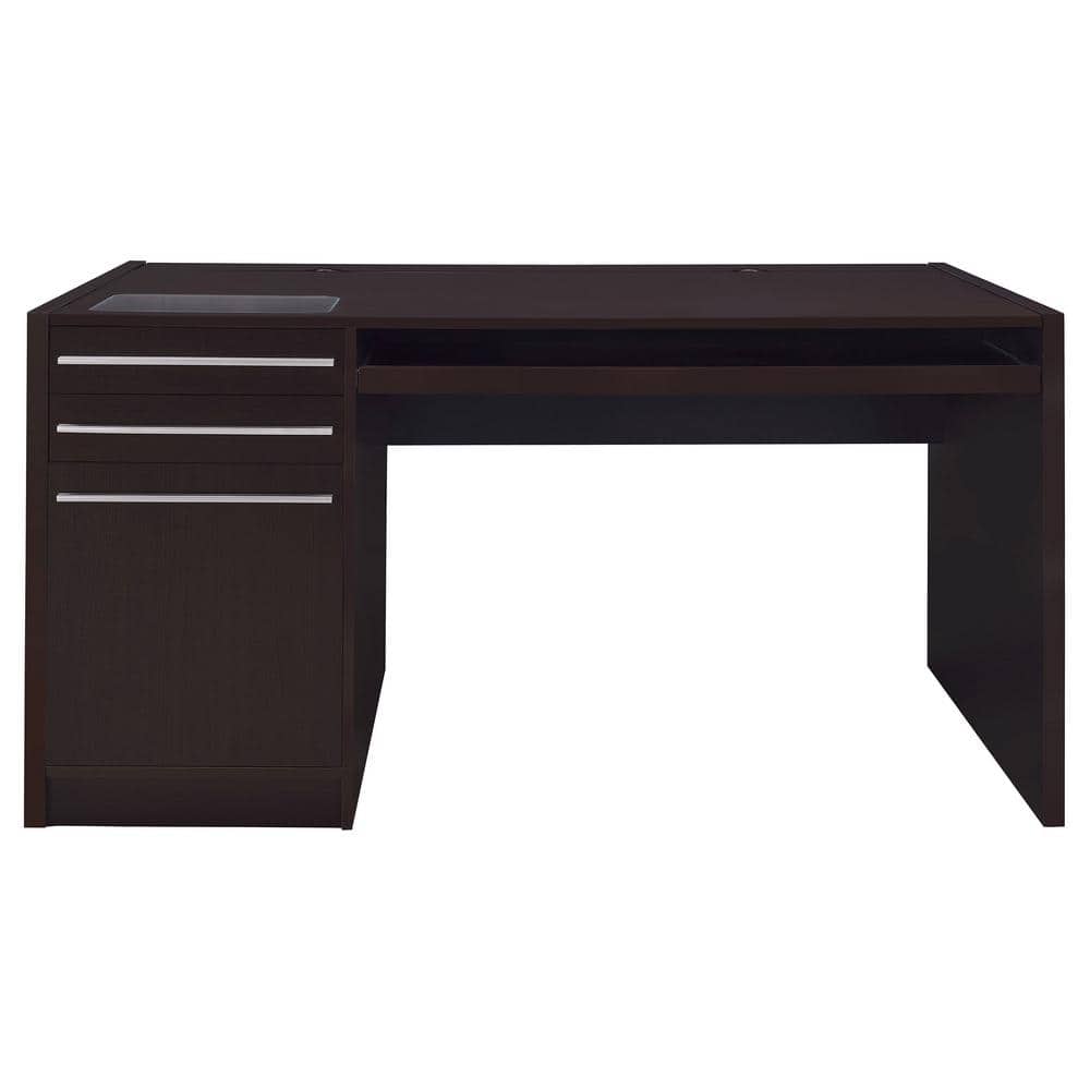 Contemporary Cappuccino Home Office Desk with Power Outlet and Storage