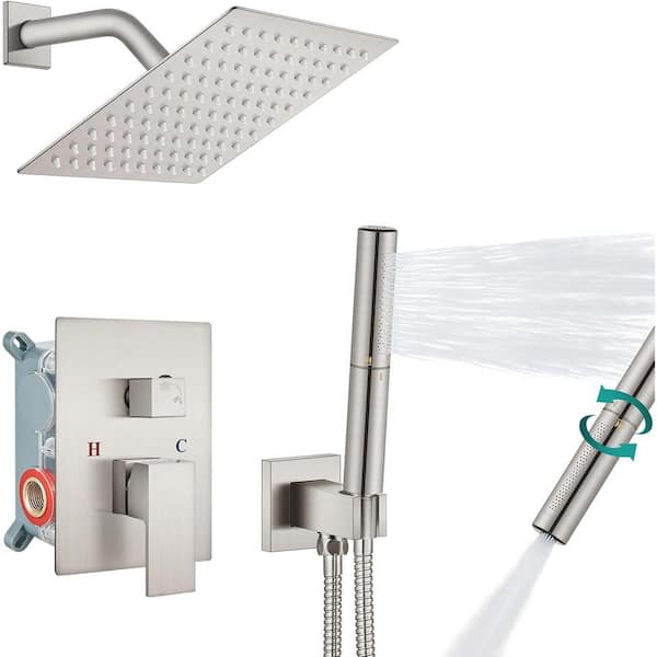 PICTURESQUE CENDU LLC 2-spray 8 in. Dual Shower Head and Handheld Shower Head in Wall Mount Brushed Nickel