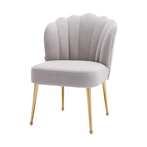 Light Gray Modern Seashell Design Velvet Golden Legs Side Chair with Adjustable Foot Nails