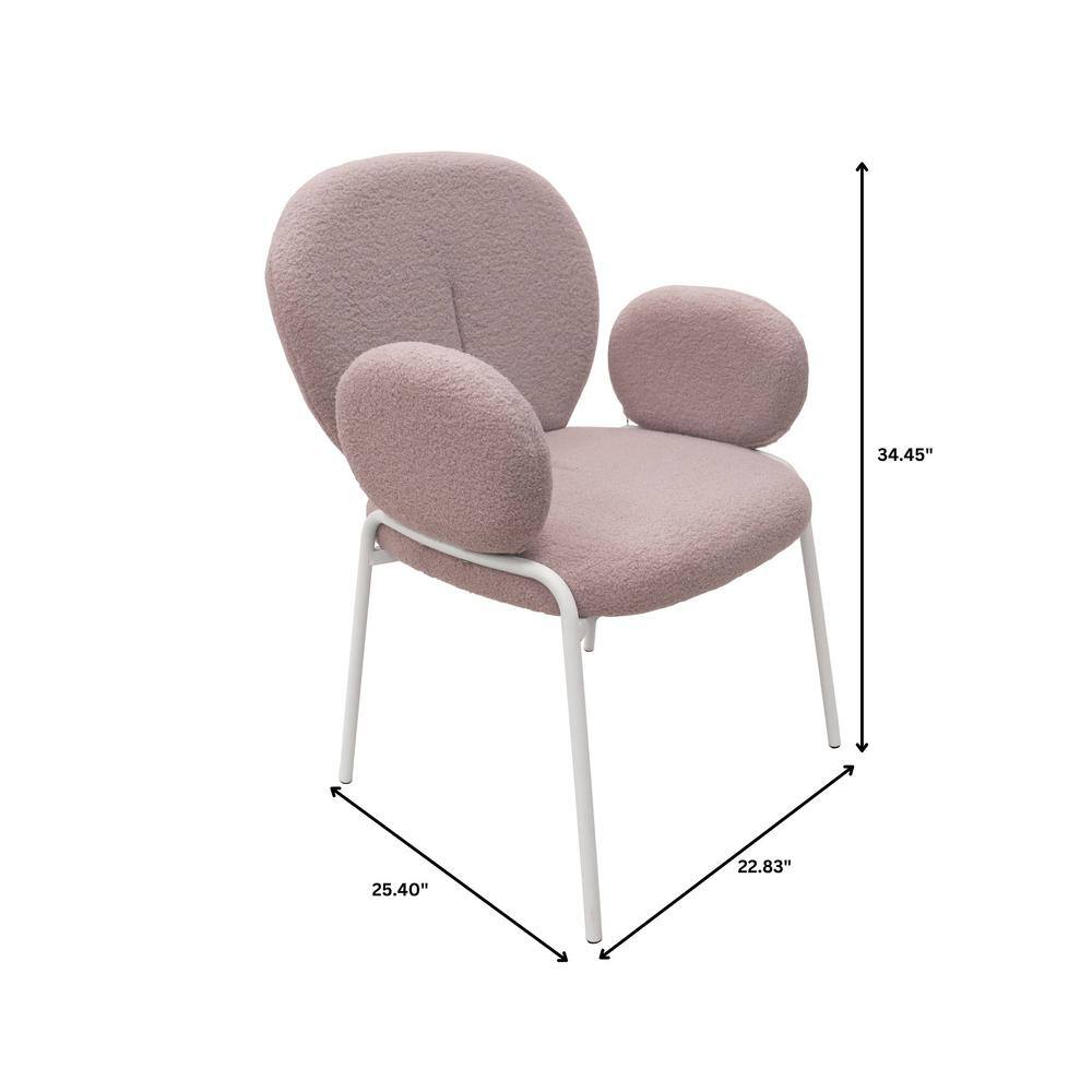Celestial Gray Boucle Upholstered Arm Chair with White Metal Frame