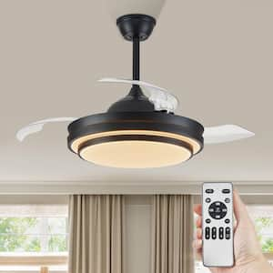 42 in. Indoor Matte Black Downrod 3-Colors 6-Speeds LED Retractable Ceiling Fan with Light Kit and Remote Control