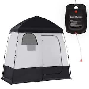 Black Pop Up Polyester Cloth Portable Shower Tent Enclosure with 2 Rooms and Shower Bag