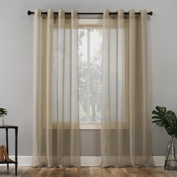 No. 918 Emily Oatmeal Voile 63 in. L x 59 in. W Sheer Grommet Curtain Panel