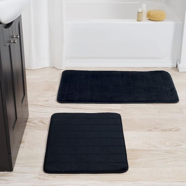 Black 20.25 in. x 32.25 in. Memory Foam 2-Piece Bath Mat Set