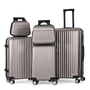 Luggage 5-Piece Sets, Vertical Stripe Luggage Set with Spinner Wheels Durable Lightweight Travel Set Brown