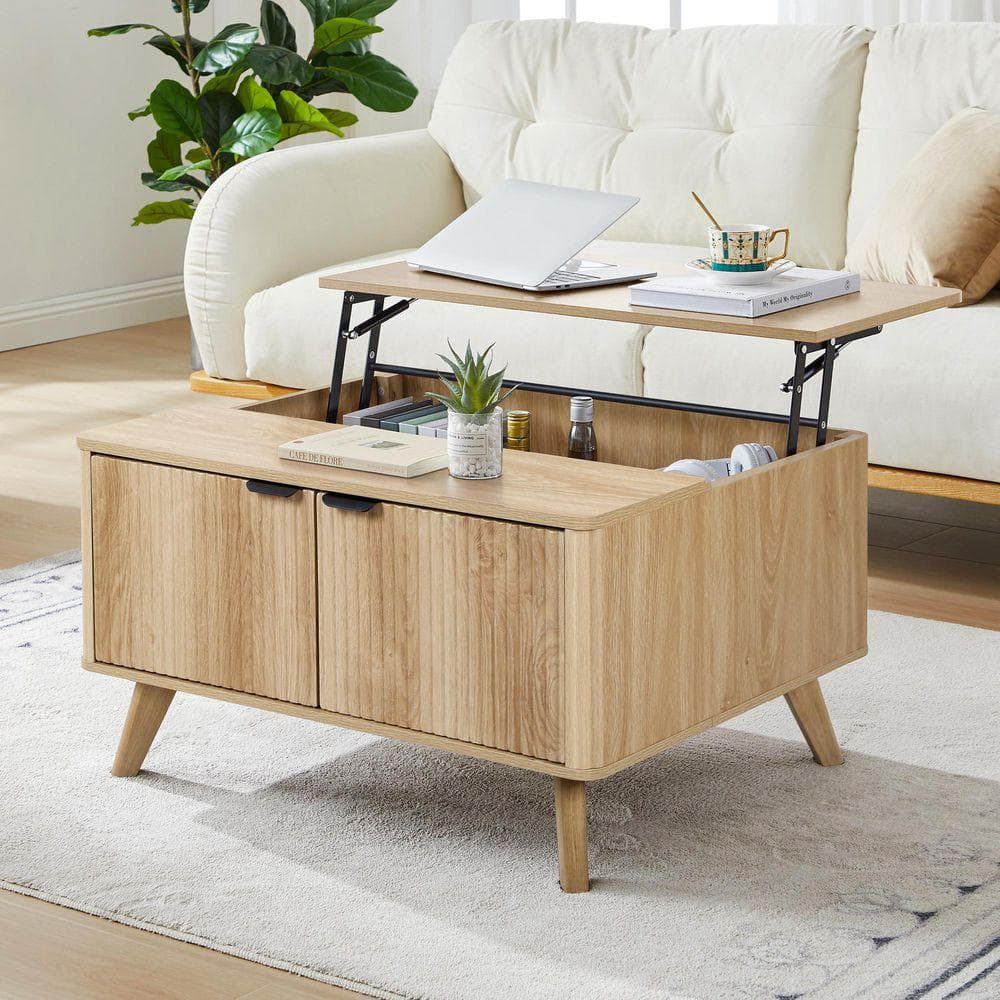 【DOORS】BOTHY　Low Table 900 ATHMILE 31.49 in. Natural MDF Rectangle Coffee Table with Flip Top