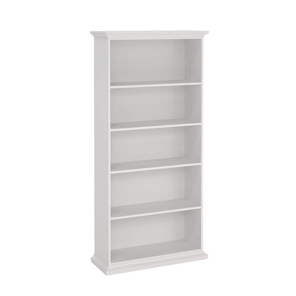 Sonoma Tall Wide Adjustable White Wood 5-Shelf Bookcase
