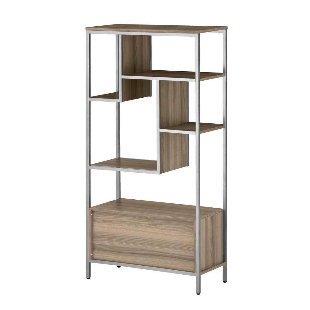 Oak and Silver Adjustable Bookcase with Doors