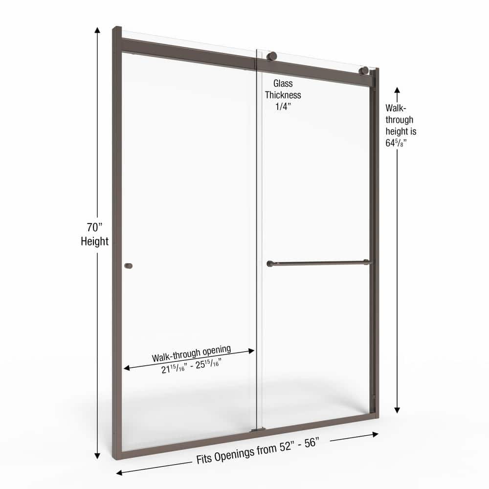 Rotolo 56" Oil Rubbed Bronze Semi-Frameless Sliding Shower Door with Clear Tempered Glass