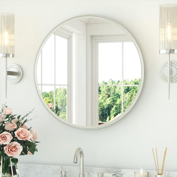 24 in. W x 24 in. H Round Metal Framed Modern Wall Mounted Bathroom Vanity Mirror Wall Mirror in Brushed Nickel