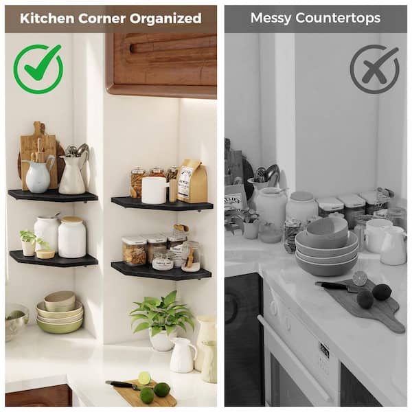 16.5 in. W x 10.5 in. D Black Wood Corner Shelves Set of 4