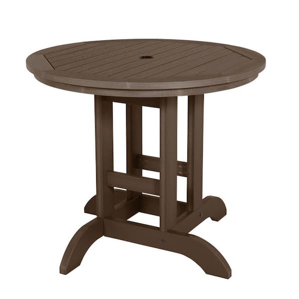 Highwood Weathered Acorn Round Recycled Plastic Outdoor Dining Table