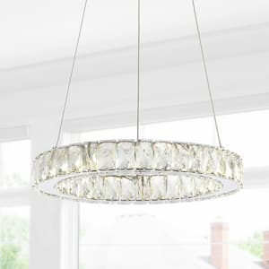 Reese 15.7 in. Chrome/Clear Adjustable Integrated LED Metal/Crystal Chandelier Pendant