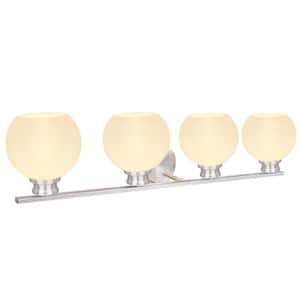 4-Light Brushed Nickel Vanity Light with Opal Glass Shade
