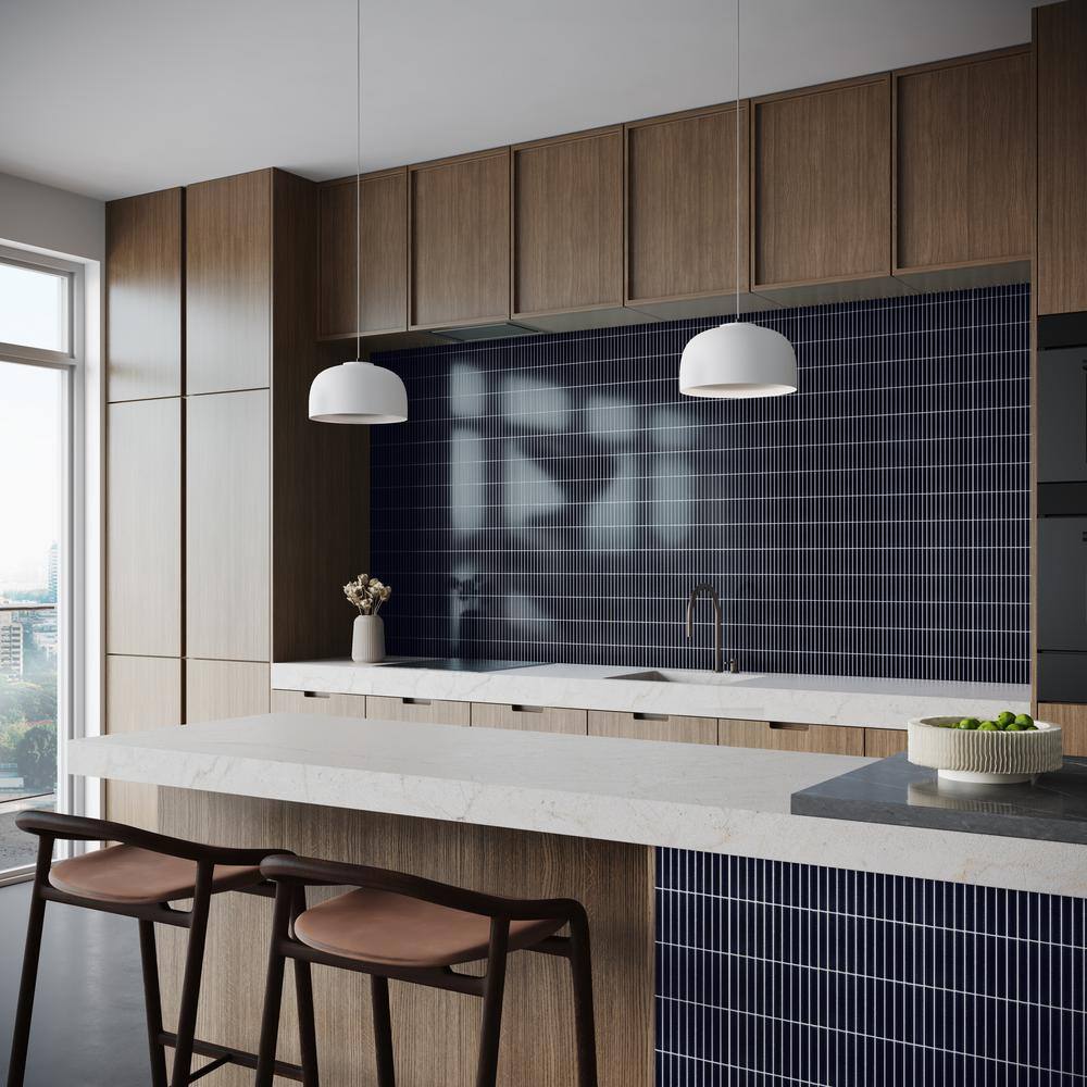 Royal Blue Glossy Porcelain Stacked Mosaic Tile 11x12