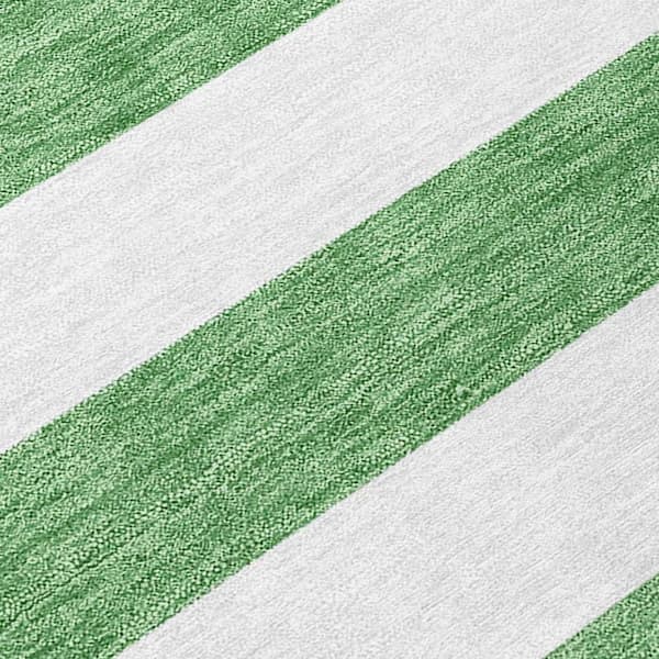 Green and White 2 ft. x 3 ft. Woven Striped Polyester Rectangle Indoor/Outdoor Area Rug