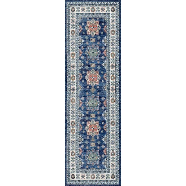 Nourison Fulton Blue 2 ft. x 8 ft. Medallion Traditional Kitchen Runner Area Rug