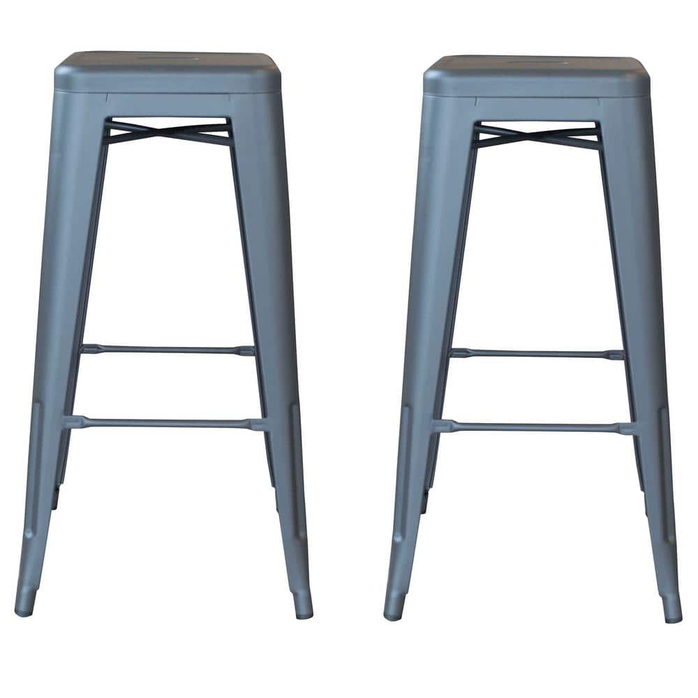 Gunmetal Silver 30" Metal Stackable Bar Stools Set