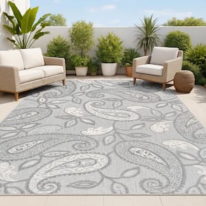 Julien Paisley High-Low Light Gray/Ivory 4 ft. x 6 ft. Indoor/Outdoor Area Rug
