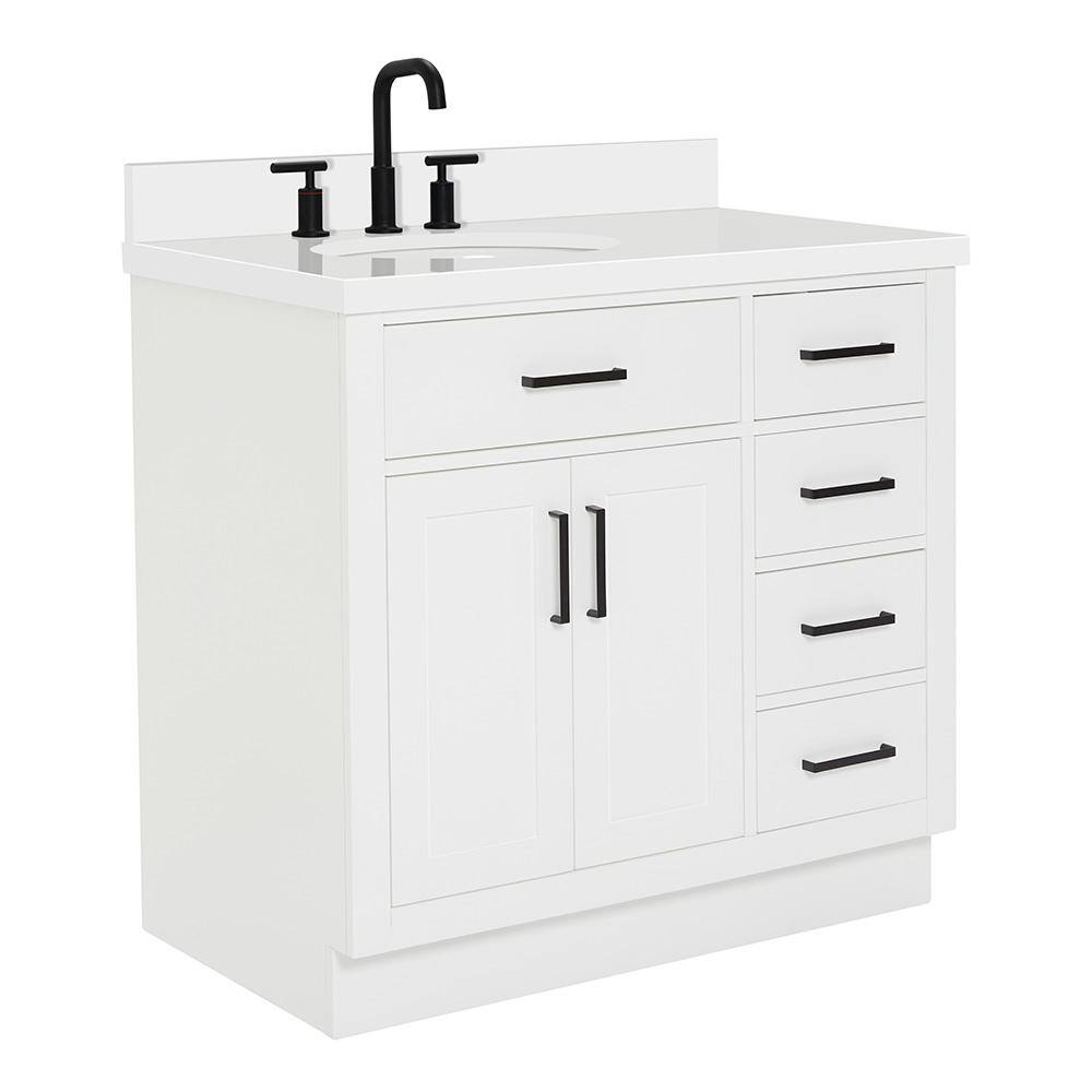 White Hardwood Freestanding Single Vanity with Quartz Top