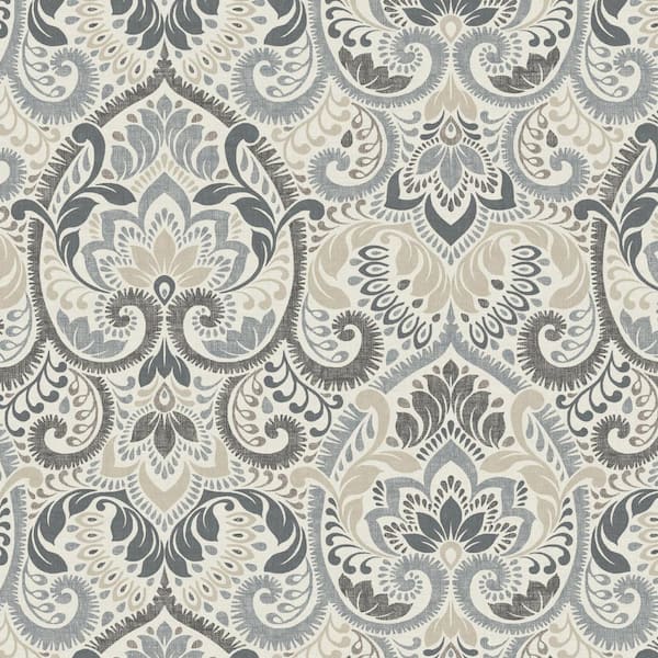 Neutral Aurora Damask Square Outdoor Wicker Chair Cushion